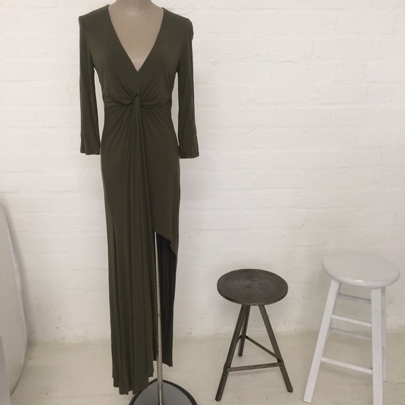 Olive Maxi Dress With Leg Slit - Picture 1 of 3